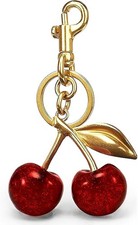 Cherry Gold Tone Pink Red Bag Charm Keychain for Purse Handbag
