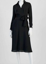 Tahari ASL Women's Black Collared Waist-Tie Midi Dress Size 8
