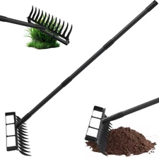 2 in 1 Stirrup Hula Hoe Garden Tool, 12 Tines 12 Rake, Black 