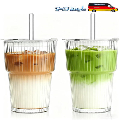 VITEVER 2 Stück 600ml Glasbecher mit Deckel Strohhalm Eiskaff