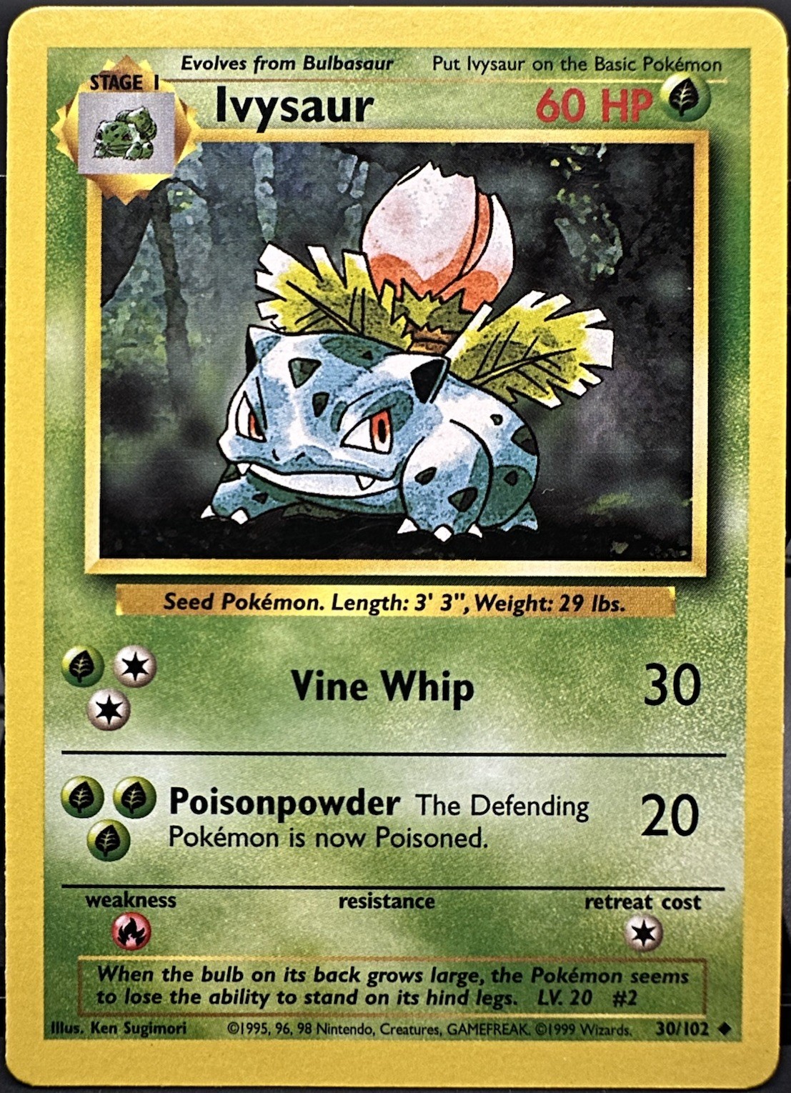 Ivysaur 30/102 Base Set Unlimited Pokemon TCG 1999 MP