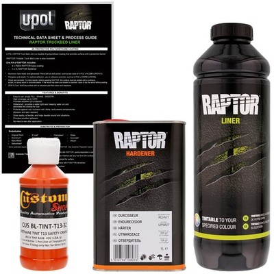 U-POL Raptor Tintable Safety Orange Spray-On Truck Bed Liner Coating - 1 Liter