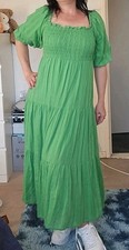 Green Textured  Maxi Dress Size S Puff Sleeves Cotton