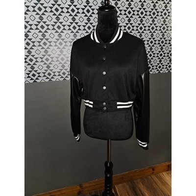 Women's Cropped Varsity Jacket Long Sleeve Baseball Jacket Bomber Coat NWOT