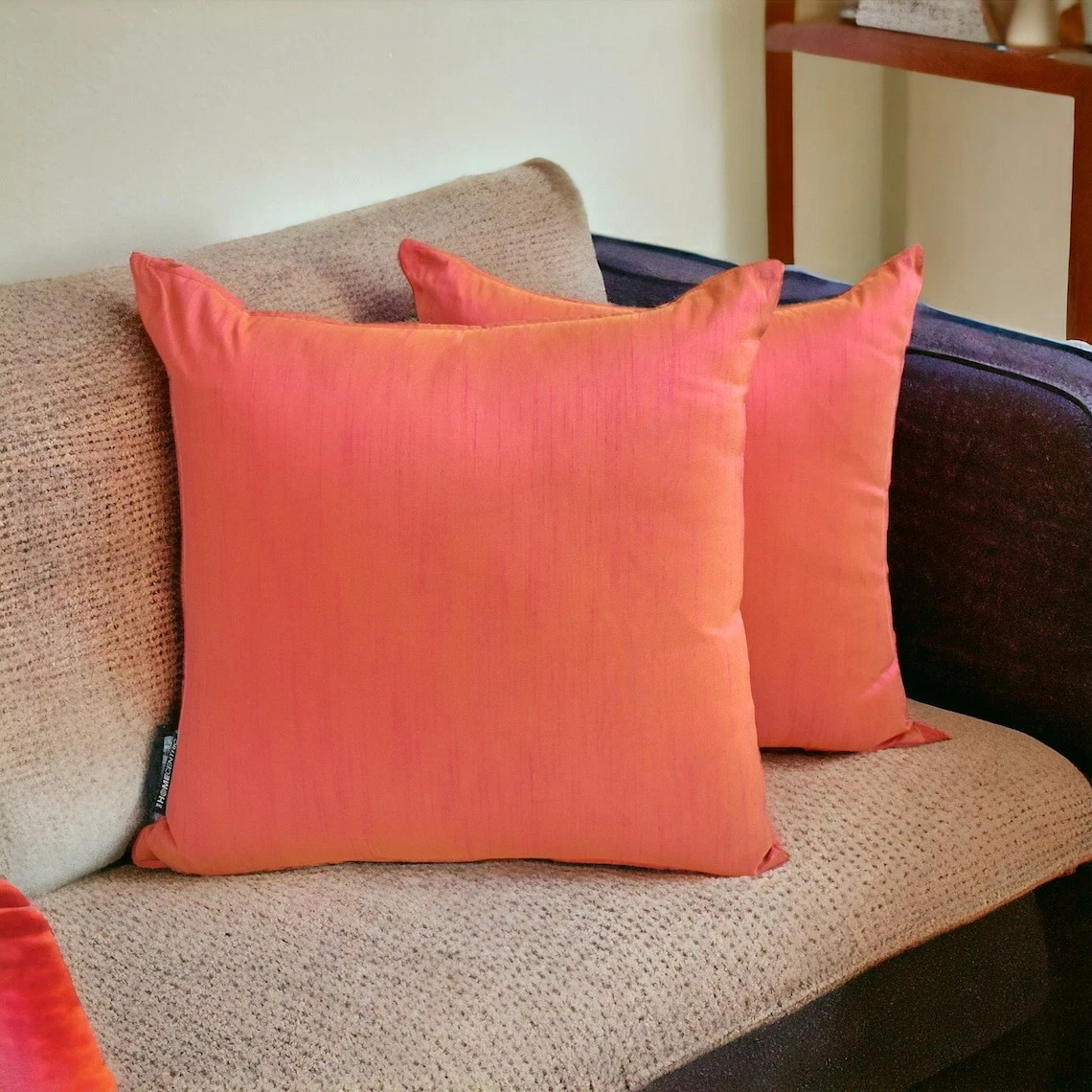 Pink & Yellow Silk Throw Pillow Covers, 16"x16" (Pack of 2)-Pink Yellow Luxury