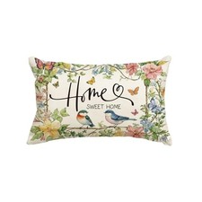 Home Sweet Home Birds Floral Throw Pillow Cover2 x 20 Inch Spring Summer 1