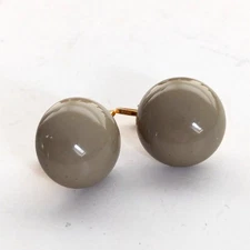 Vintage Estate Retro Olive Green Ball Button Style Classic Clip On Earrings