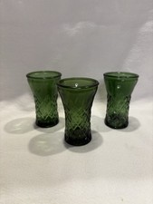 3 Emerald Green Pressed Glass Shot Glasses