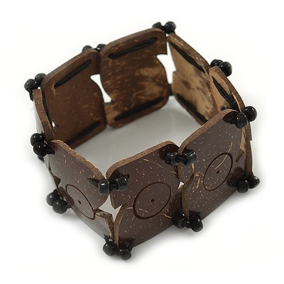 Brown Coco, Flex Armband mit schwarzen Glasperlen - 18 cm L