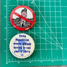 Anti-Reagan Anti-Republican Pins Buttons Pinbacks Political Lot of 2 