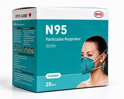 BYD CARE N95 Foldable Particulate Respirator Half Mask, Universal, 20 pcs DE2322
