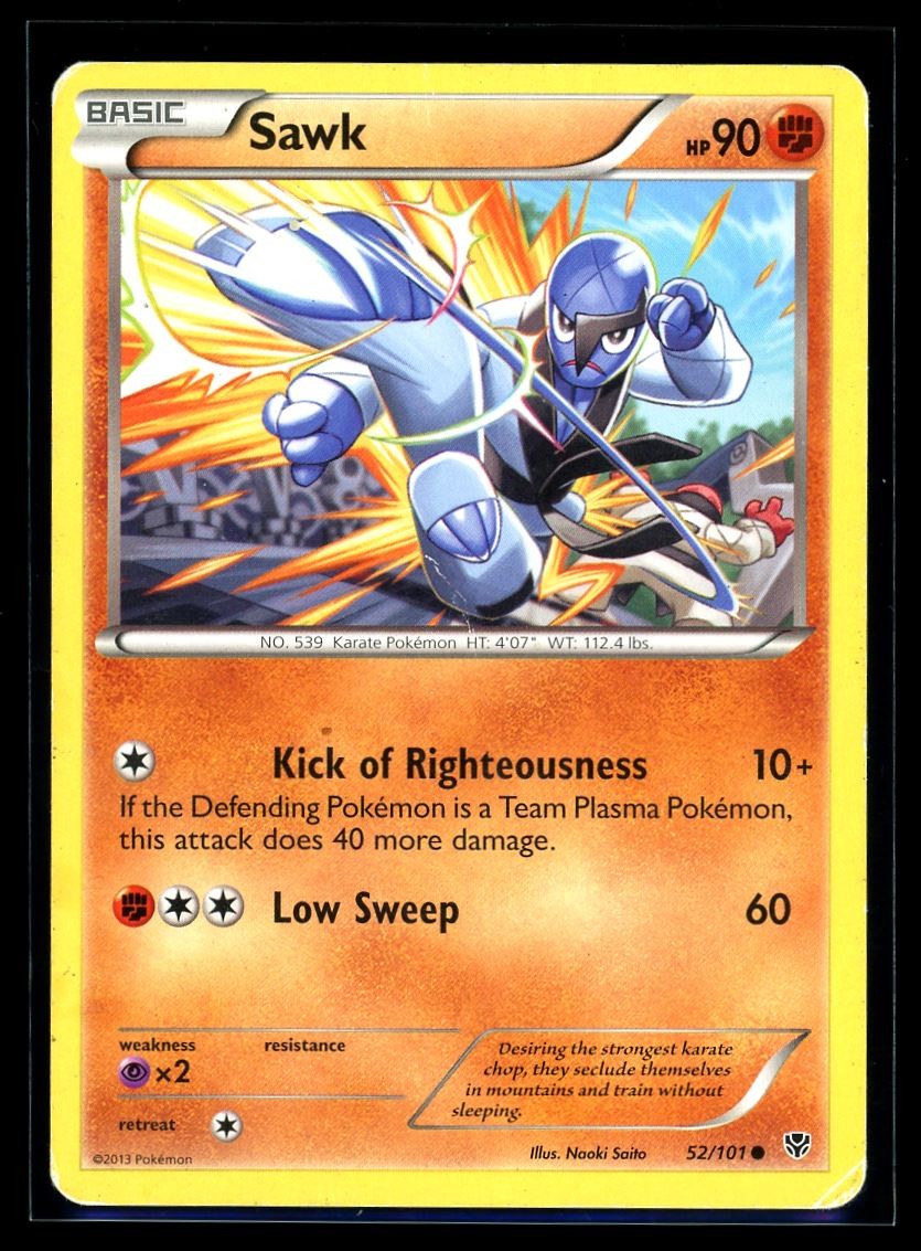 2013 Black & White - Plasma Blast Sawk #52 Non Holo Pokemon Card