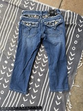 Miss Me Sz 27 Medium Wash Signature Capri Jeans Thick Stitch Rhinestones