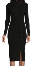 DKNY Black Long Sleeve Knit Sweater Dress Buttons Size S NWT Orig $134
