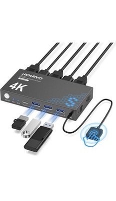 USB 3.0HDMI KVM Switch 1 Monitors 2 Computers,4K@60Hz KVM Switches for2 computer