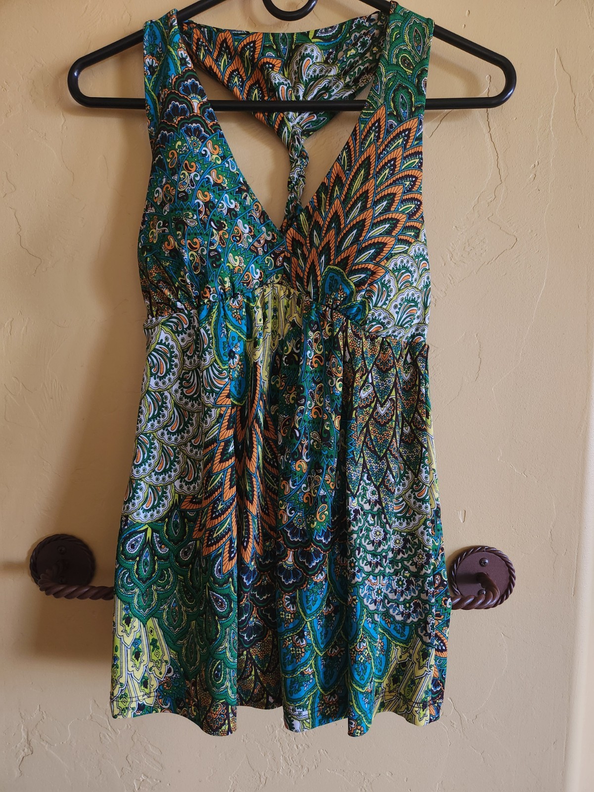 Vintage  Babydoll Top Size S Boho Hippie Festival Fairy Peacock Print