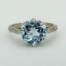 2.20 Ct Round Cut Lab-Created Blue Topaz Engagement Ring 14k Gold Plated Silver