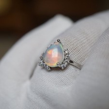 Ethiopian Opal Ring 925 Sterling Silver Pear Cut | October Gift for Her