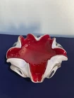 Murano Glass Ashtray Vintage Red And White