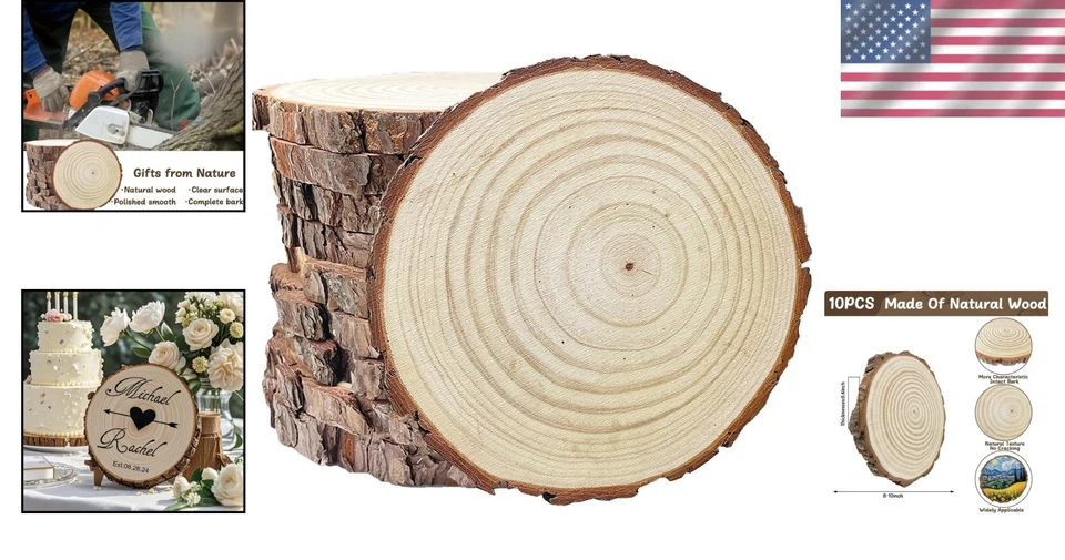Rebanadas de madera natural de 10 piezas para centros de mesa Foto 2 de 4
