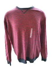 NWT ALTEA Sweater Red Stripe 100% Botto Poala Wool Italy Crew Neck Pullover XL
