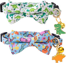 2 Pack Cat Collar with Bell Breakaway Bowtie for Male Female Cats Dinosaurs