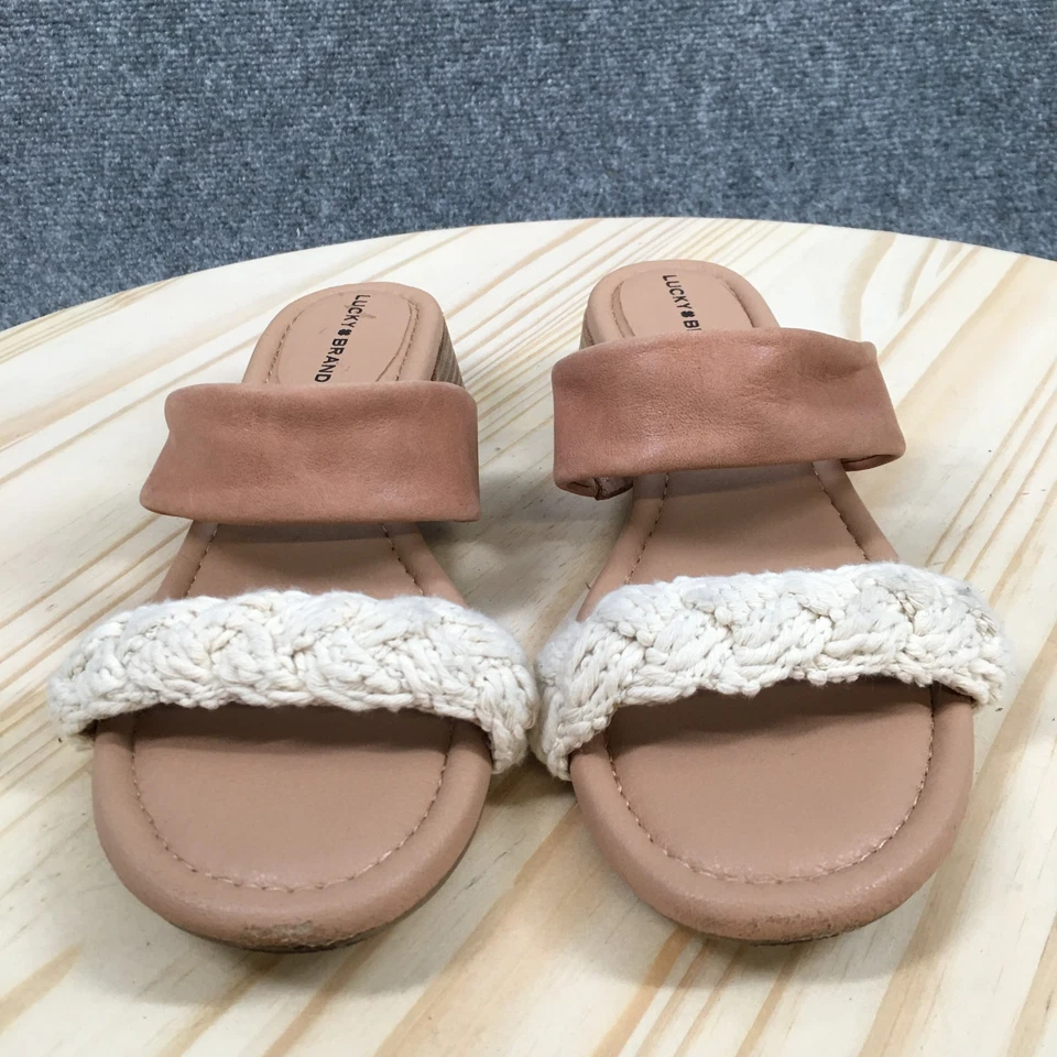 Lucky Brand 凉鞋女式 8 M Razilla 休闲粗跟拖鞋棕色皮革 — 第 4/4 张图片