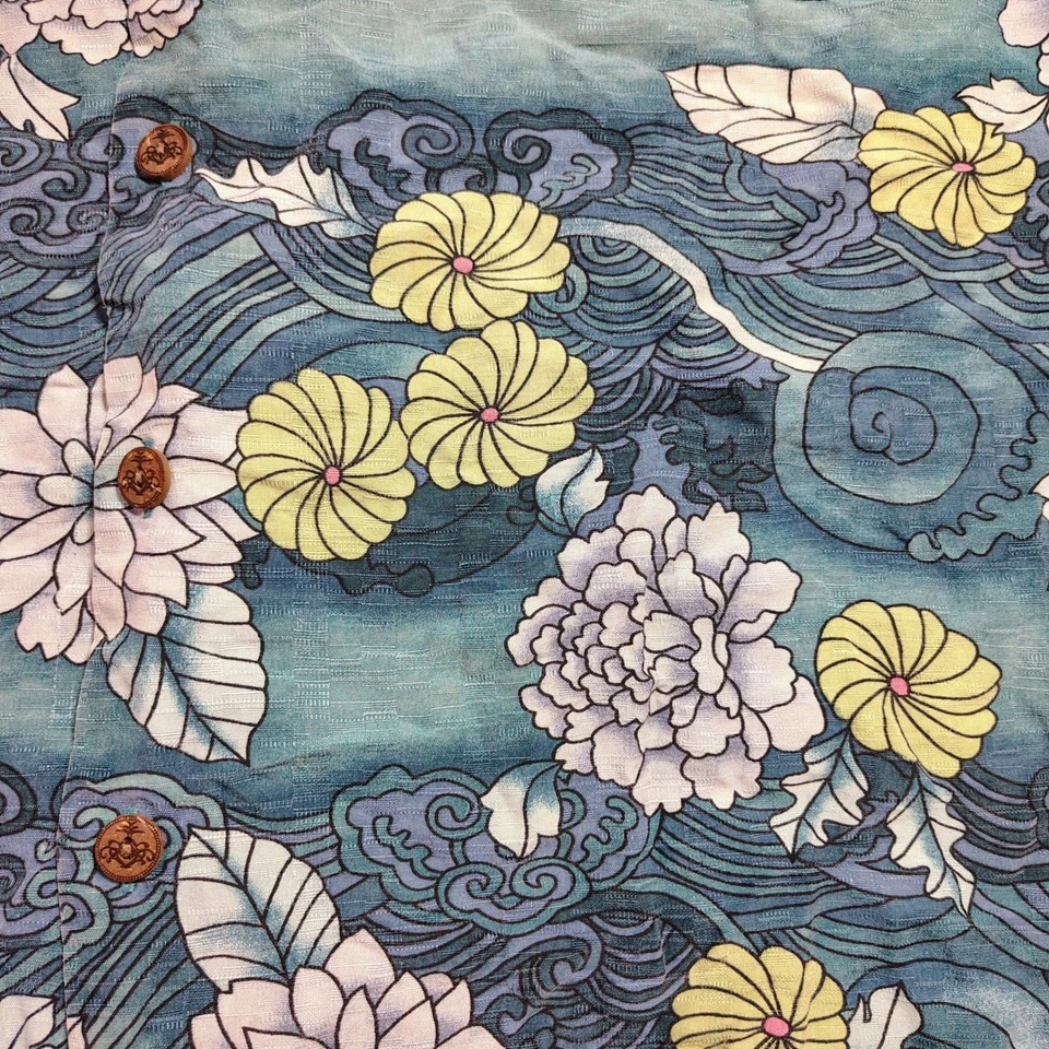 Camisa Montego Mon Para Hombre L 100% Seda Manga Corta Abotonada Tropical Floral Onda Foto 2 de 4