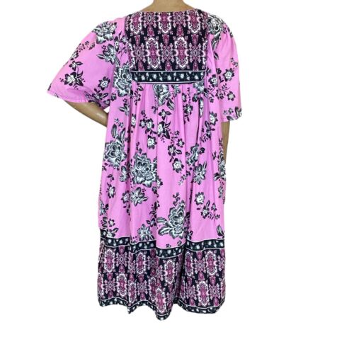 Only Necessities Baumwolle Blumenmuster Kaftan Muumu Haus/Terrassenkleid 2X rosa 297F - Bild 5 von 9