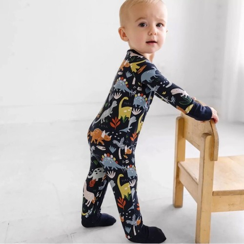 Little Sleepies One Piece Zippy Sleeper Pajamas Jurassic Jungle 6-12m Bamboo - Picture 2 of 6