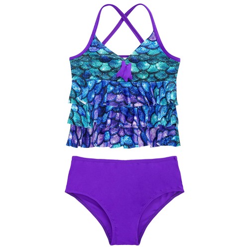 Kids Girls Suit Beachwear Outfit Rush Guard Set Tankini Swimwear 2PCS Summer - Picture 7 of 20