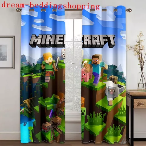 Cortinas de dormitorio ojales Minecraft habitación infantil oscurecimiento cortina protección UV - Imagen 9 de 20