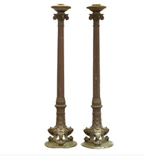 PAIR 19 C Classical cast iron Torchierres / floor lamps ANTHEMION LION PAW