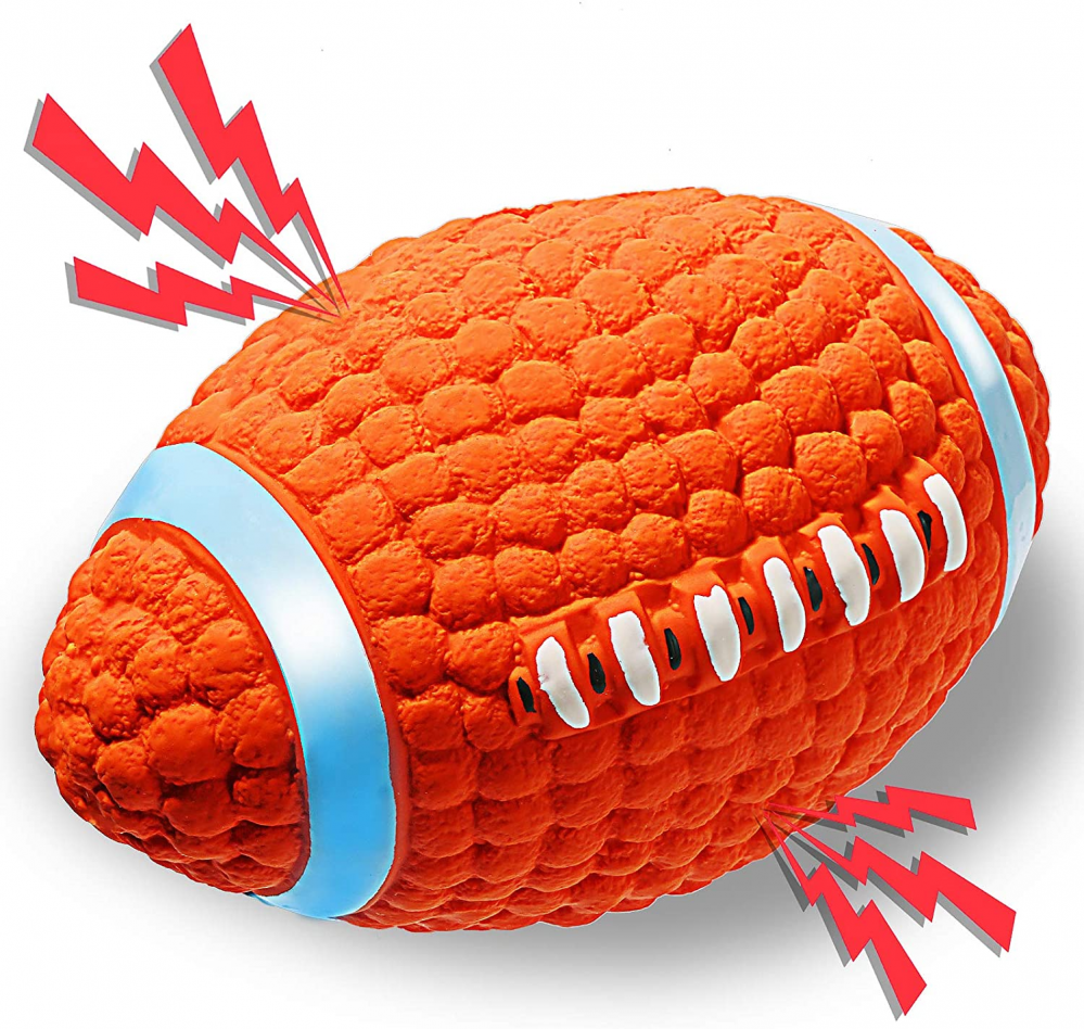 ACE2ACE Dog Toys, Squeaky Rugby Toy, Bounce and Fetch balls for M