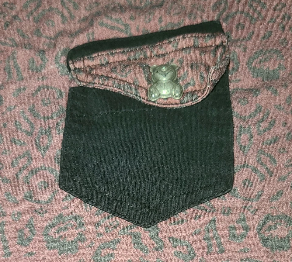 Entree LS Teddy Bear Emblem on Pocket Purple/Black T-Shirt Sz Sm - Image 3 of 4