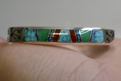 Vintage Cecil Ashley Navajo Turquoise, Lapis, Coral, & Opal Inlay