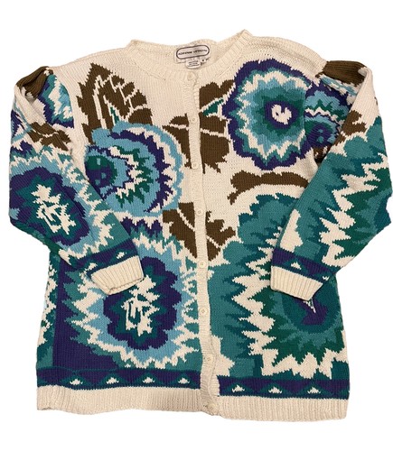Adrienne Vittadini Vintage Pullover 90er mehrfarbig Cardigan Damen M 100 % Baumwolle - Bild 10 von 10