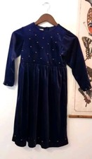 Vintage LAURA ASHLEY Mother  Child Blue Velvet Girls 7 Dress Holiday