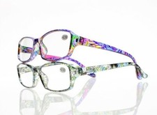 Women Rainbow Cyan Leaves Flowers Resin Lens Reading Glasses +4.5 +5.0 +5.5 +6.0