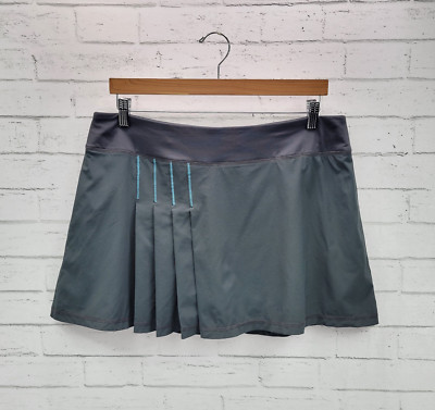 Athleta Womens Second Wind Pleated Skort Size L Built in Shorts Gray Blue Skirt