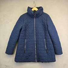 Marc New York Quilted Puffer Jacket Womens XL Large Zip Blue Long Minimalist