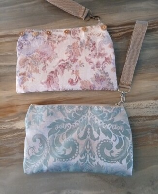 New Zippy Hanging Satin Wristlet Clutch Pouch Make-up Bags Button detail Florals