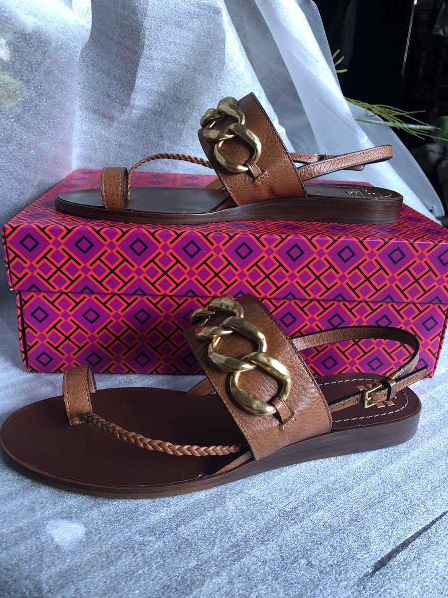 Tory Burch Chain Aged Camello Leather Sandals/ US 8M/ Retail $278