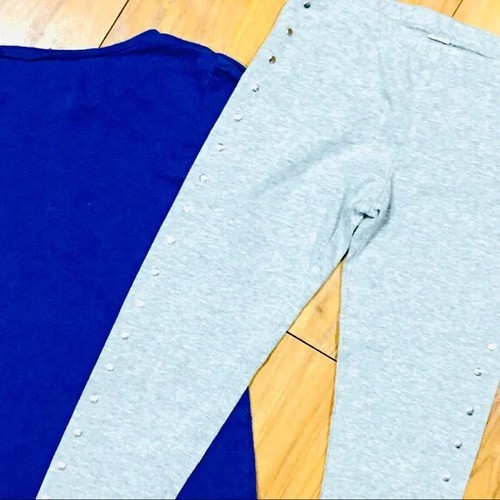 Girl outfit school tee shirt top blue and grey leggings bling - BFF love — M 7 8 - Picture 3 of 6