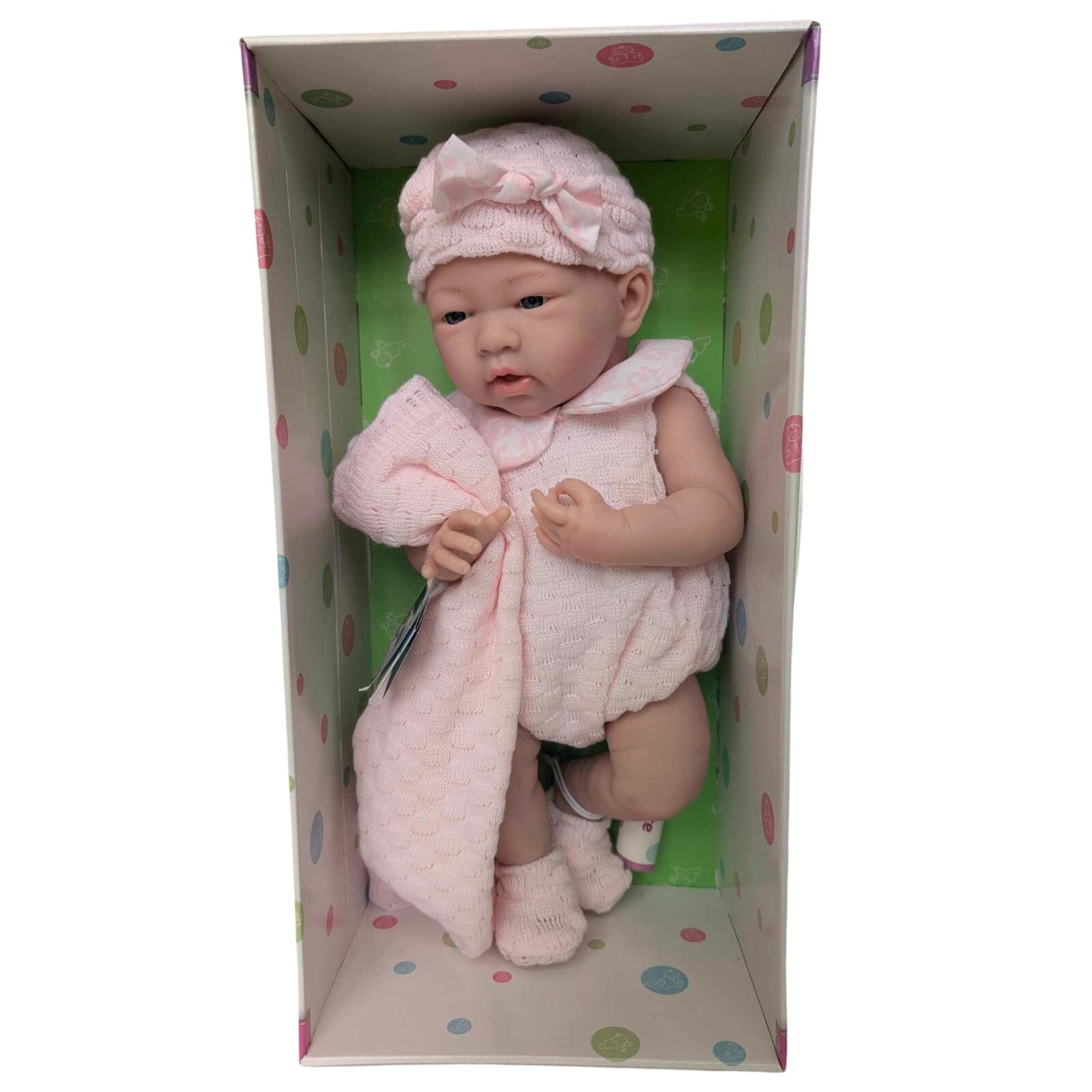 JC Toys La Newborn 15" Girl Doll - Pretty in Pink Knit Set -