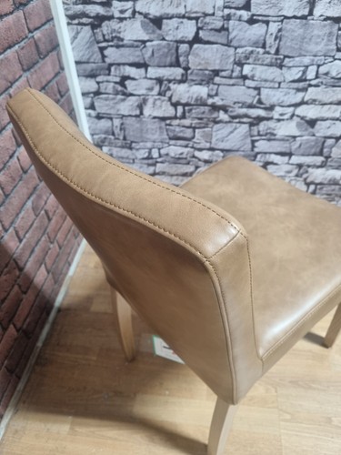 New 6 x Contemporary Vintage Tan Leather & Oak Dining Chairs *Oak Furniture Land - Picture 6 of 7