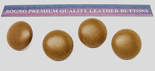 4 MADE IN USA genuine light walnut tone leather covered buttons 21mm metal loop - Picture 3 of 6