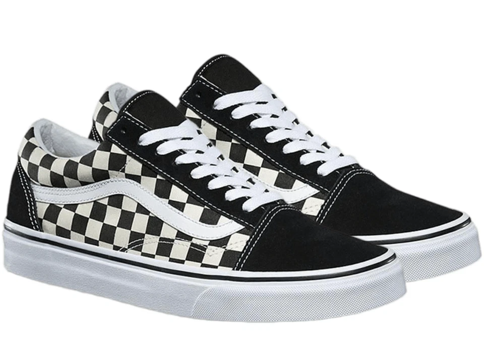 Vans Men's Old Skool Canvas Casual Sneakers Shoes - Primary Check Black/White