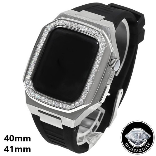 Apple Watch Case 40mm/41mm Series 4/5/67/8/9 Moissanite Bezel Rubber Band JAPAN - 第 1/9 張圖片