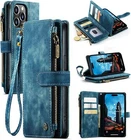 Men/Women Leather Card Slots Wallet Case Zipper Wristlet Pocket Phone Cover